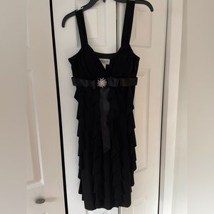 Betsy & Adam v neck black dress with ruffles